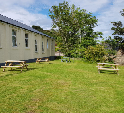 Garden seating at self catering hostel in Helmsdale